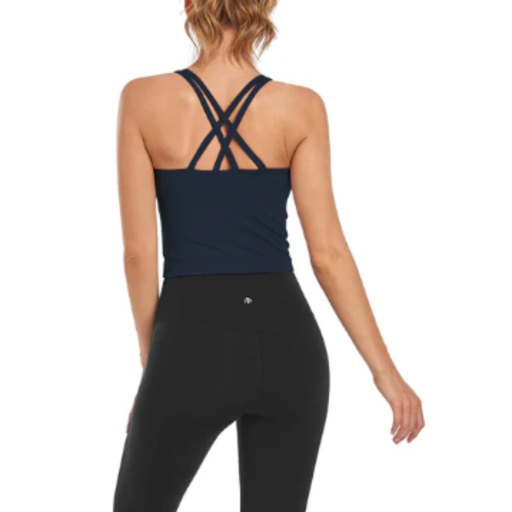 NWT HeyNuts Essential Longline Wirefree Sports Bra Removable Pads Women's L Navy